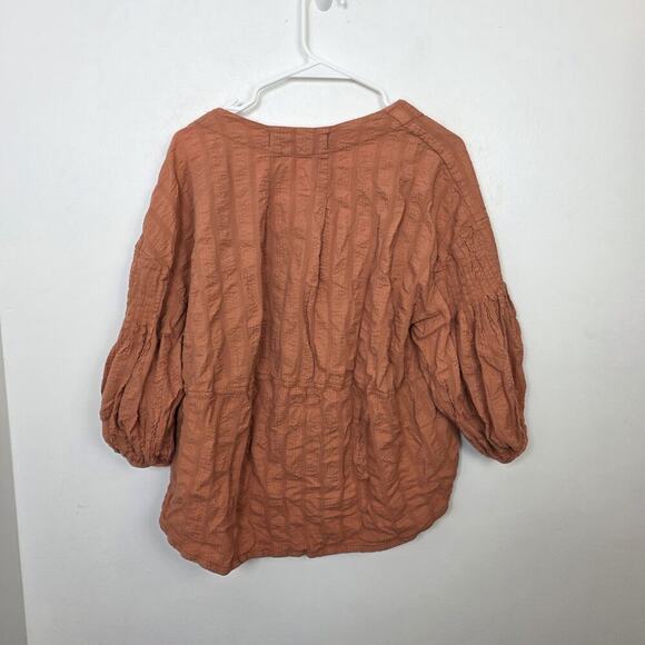 Free People Orange Button Up Feel It Still Balloon Casual Sleeve Shirt Size S - Picture 5 of 6